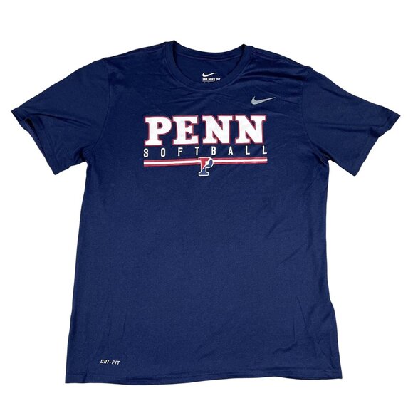 Penn Softball University of Penn Mens Nike Dri-Fit Blue Athletic Cut T-Shirt Sz - Picture 1 of 5